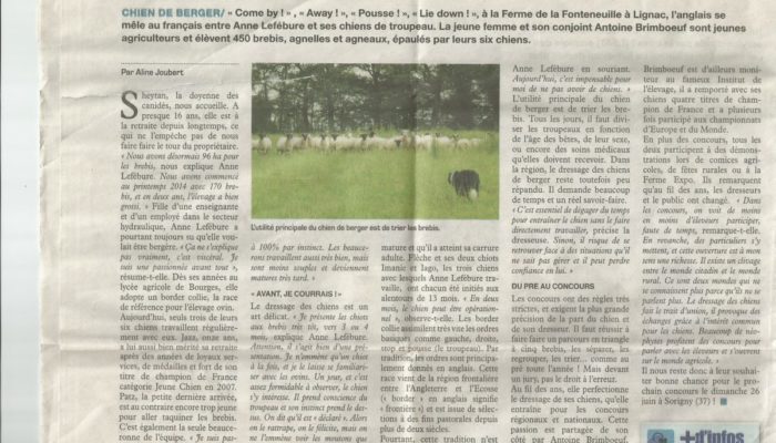 Article sur la Ferme de la Fonteneuille 2016